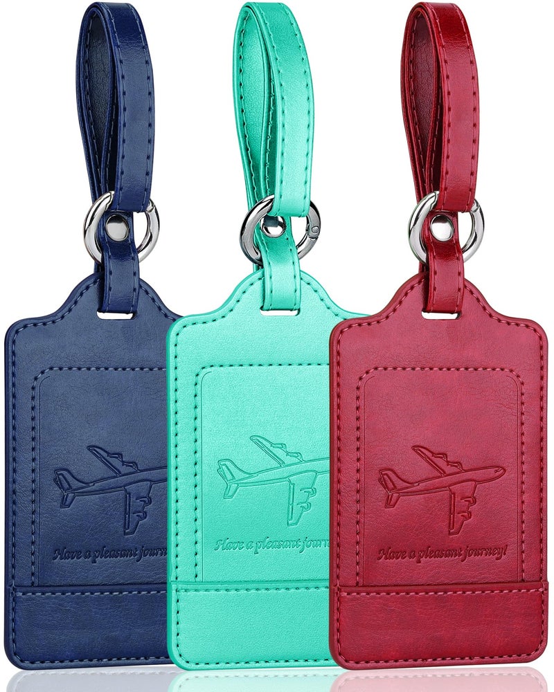Teskyer Luggage Tags, 3 Pack Premium PU Leather Luggage Tags Privacy Protection Travel Bag Labels Suitcase Tags - Image 1